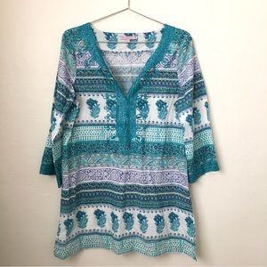 CALYPSO Embroidered COTTON Tunic White/Blue M